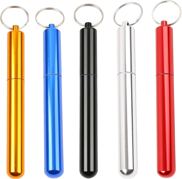 5Pcs Aluminum Alloy Container with Keychain, Pocket Waterproof Metal Storage Holder Case, 4.33 x 0.55 Inches