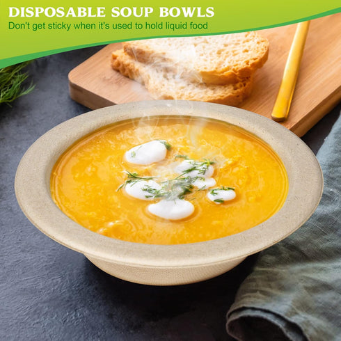 12oz Disposable Paper Bowls, 200 Pack Compostable Paper Bowls, Heavy Duty Disposable Bowls, Paper Soup Bowls Made From Sugarcane Fibers by greensight