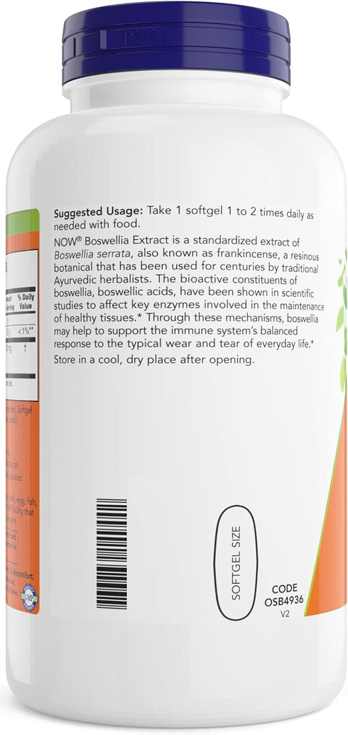Now Boswellia Serrata Extract 500 mg, 200 Softgels - Herbal Supplement in MCT Oil Base