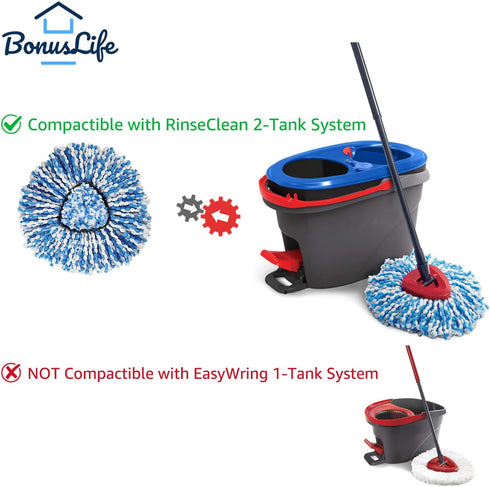 BonusLife 4-Pack Mop Head for O-Ceda RinseClea Spin Mop Refill - Easy Cleaning Microfiber Replacement