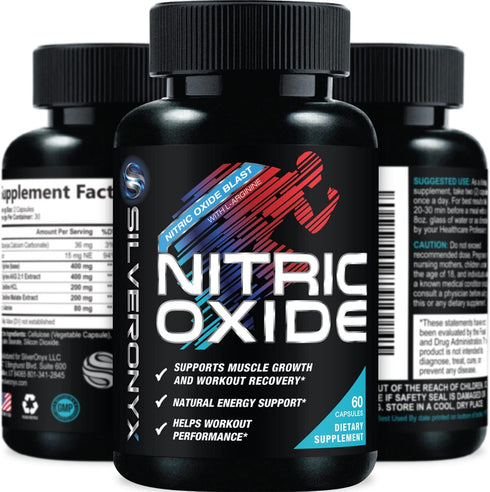 Extra Strength Nitric Oxide Supplement 3X L Arginine, Citrulline Malate, AAKG, Beta Alanine - 60 Capsules for Muscle