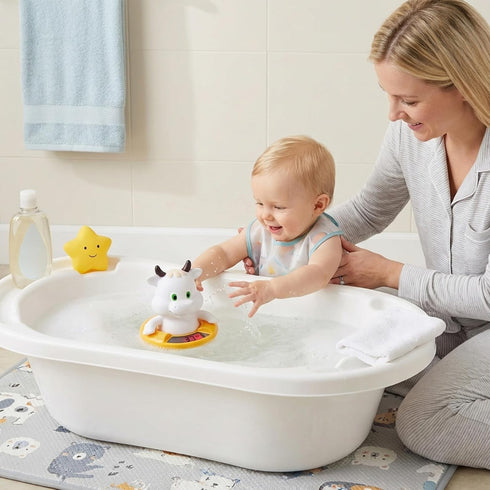 Takingup Baby Bath Thermometer, White Cow Baby Bath Thermometers, Floating Animal Toy Fun Thermometer for Bathtub, Tub