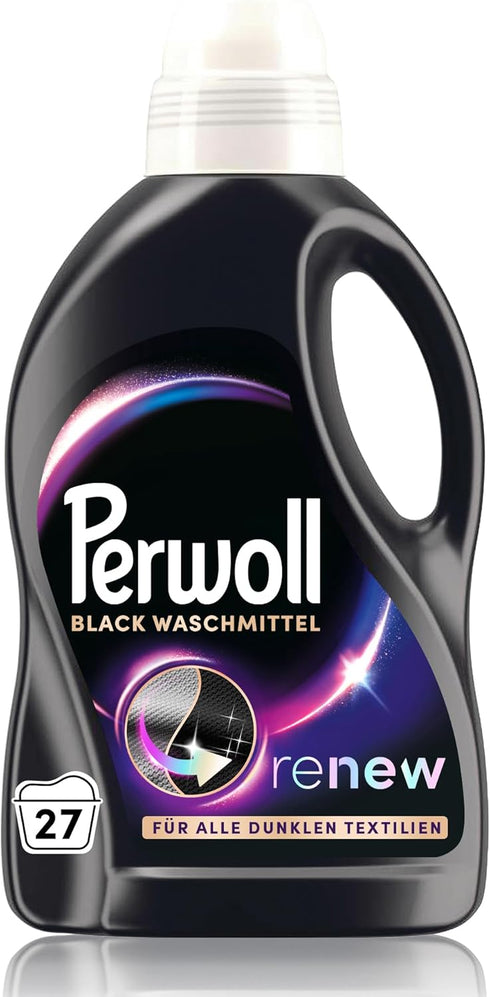 Perwoll Black Detergent, 1 x 27 Wash Loads, Mild Detergent for Dark Colors and Fibers, Triple-Renew Technology