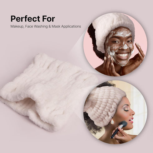 Red by Kiss Extra Wide Spa Headband, Soft Plush Fleece for Full Hairline Coverage, One Size Fits All (White).