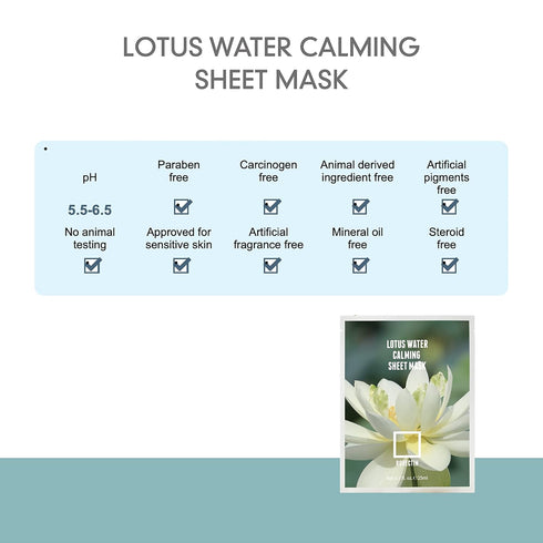 ROVECTIN Clean Lotus Water Calming Sheet Mask, Soothing Hydration with Lotus Flower Extract (5 Count)