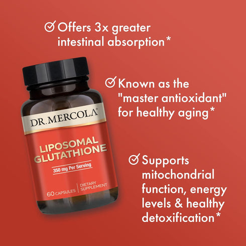Dr. Mercola Liposomal Glutathione, 30 Servings (60 Capsules), 350 mg Dietary Supplement for Energy Production