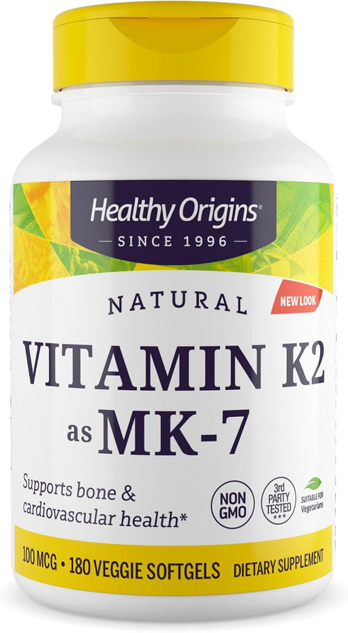 Healthy Origins Vitamin K2 100 mcg (MK-7, Non-GMO, Gluten Free, Cardiovascaular Support,