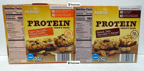 Millville Protein Chew Bars, Two Flavors Combo Bundle 7.1oz 200g (Pack of Two)