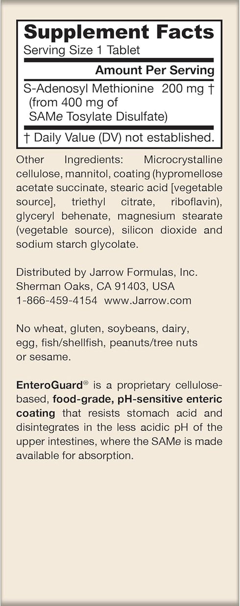 Jarrow Formulas SAMe | 200 mg | 20 Tablets | Supports Joint Health, Liver Function, Brain Metabolism