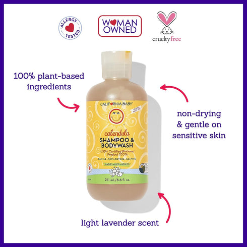 California Baby Calendula Shampoo and Body Wash, Allergy Tested, 100% Plant-Based, 251 mL / 8.5 fl oz