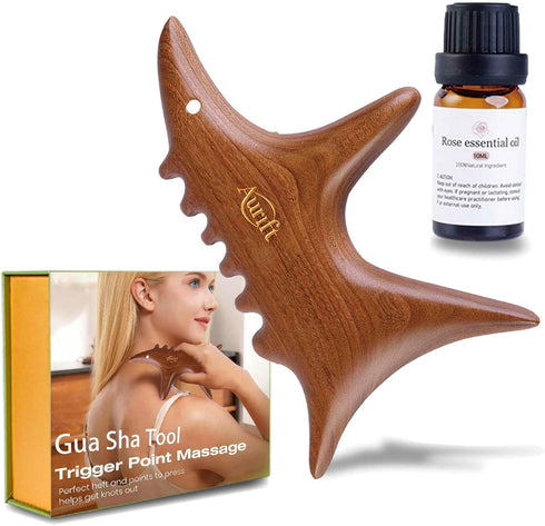 Wooden Gua Sha Tool with Rose Essential Oil, Trigger Point & Acupressure