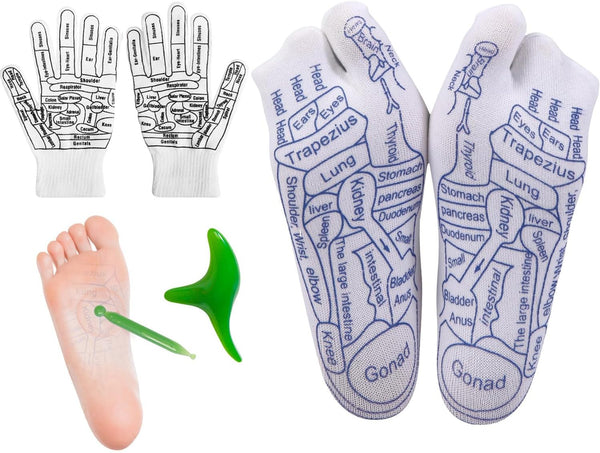 Reflexology Socks with Tools and Gloves Set, Unisex Acupuncture Socks Kit for Foot Massage