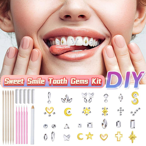 Tooth Gems Kit - Fashionable DIY Teeth Jewelry with Shiny Crystals, Gold and Silver Decoration Starter Kit