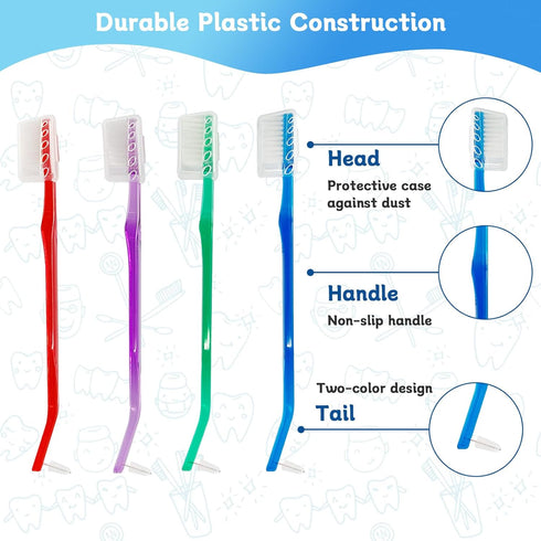 4-Pack Orthodontic Toothbrushes, Double-Ended Design, V-Trim Brush and Interspace Brush for Effective Braces Cleaning