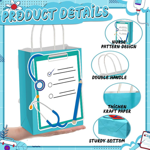 MotiMind 16 Pcs Nurse Gifts Bag Medical Assistant Gifts Thank You Paper Goodie Bags with Handles for Nurse Doctor