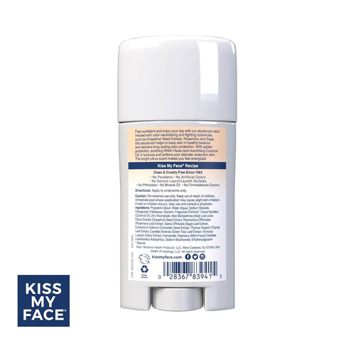 Kiss My Face Active Life Deodorant, Naturally Derived Ingredients, 72 Hour Odor Control, Aluminum Free