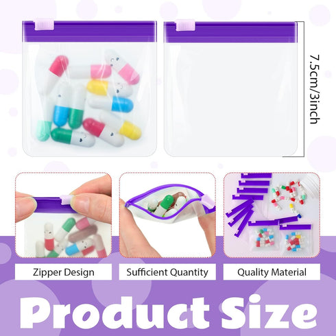 24 Pieces Pill Pouch Bags Zippered Pill Pouch Set Reusable Translucent Medicine Organizer Self Sealing Medicine Bag Travel Plastic Pill Bags with Slide Lock Pill Baggies for Pills Storage (Purple)