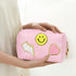 Preppy Patch Makeup Bag, Smile Lightning PU Leather Waterproof Cosmetic Bag for Girls, Travel Organizer, Pink