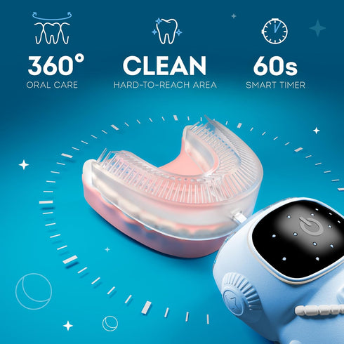 Sensory 360 Round U-Shaped Astronaut Design Mouthguard Electric Toothbrush for Kids Ages 2-7, 5 Modes, Travel Essentials