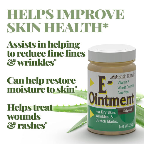 Basic Brands Vitamin E Ointment - 2oz, Moisture Enhancing, 2-Pack, Can Help Reduce Scars, Stretch Marks, Fine Lines