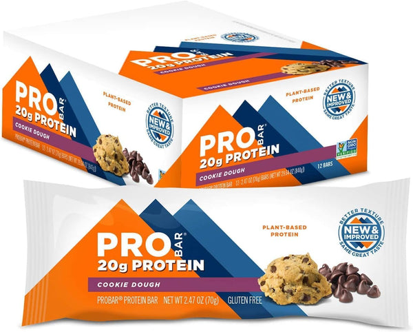 PROBAR - Base Protein Bar, Cookie Dough, Non-GMO, Gluten-Free, Plant-Based, 12 Count
