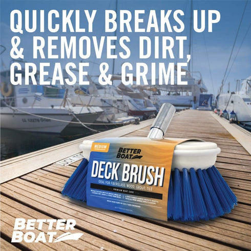 Medium Boat Deck Brush, Heavy Duty Marine Deck Brush, 8" Bristle Cleaning Head with Bumper, 3/4" Thread for Handle