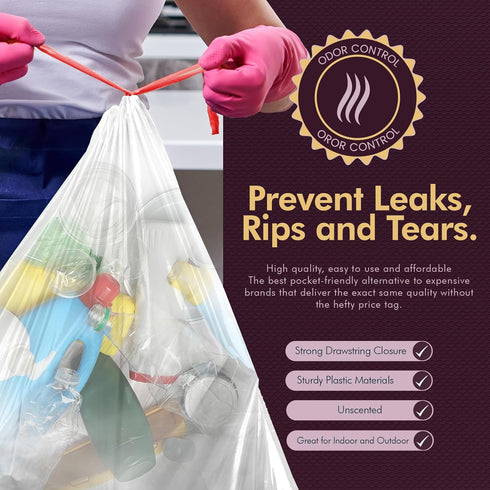 PAMI Recycling Tall 13-Gallon Kitchen Drawstring Trash Bags, Clear, 60 Pack, Extra-Strong Plastic Liners