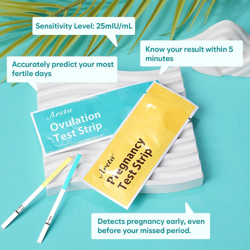 Areta Ovulation & Pregnancy Test Strips Combo Kit: 30 Ovulation Strips & 10 Pregnancy Tests for Accurate Fertility