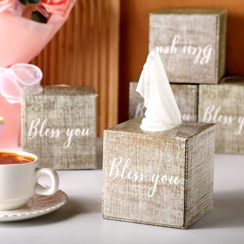 6 Pack Tissue Cube Boxes, 2 Ply Facial Tissues with Vintage Wood Pattern, 80 Tissues Per Cube Box