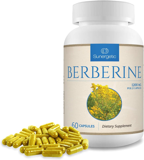 Sunergetic Premium Berberine Supplement - 1200mg per Serving, 60 Capsules, Non-GMO