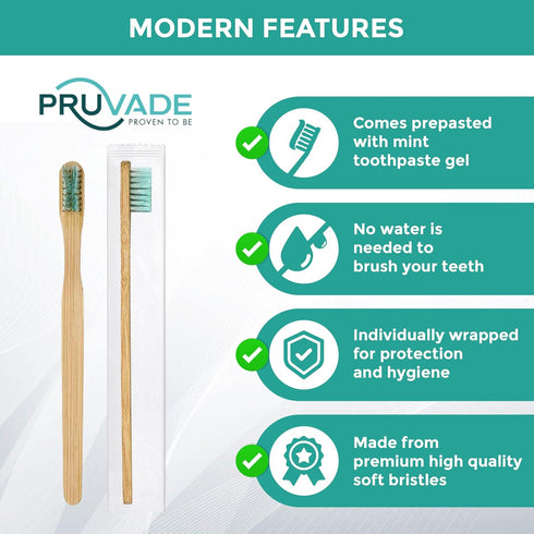 12 Pack Disposable Bamboo Toothbrushes with Built-in Toothpaste, Individually Wrapped, Soft Bristles for Travel