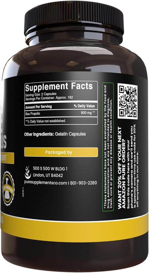 Pure Original Ingredients Bee Propolis: 365 Capsules, Always Pure, Lab Verified