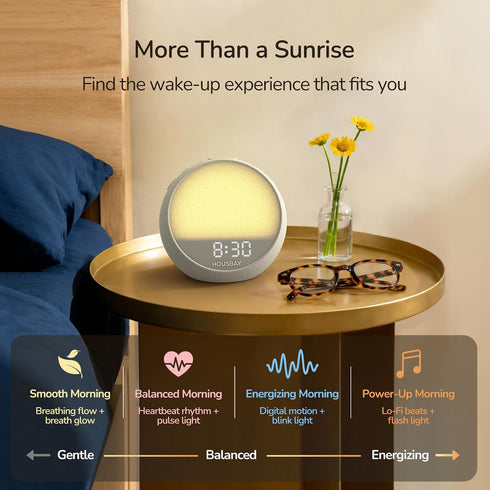 HOUSBAY MINI Sunrise Alarm Clock with Sound Machine, Rhythm Wake-Up Light, White Noise for Sleeping, Compact Phone-Free