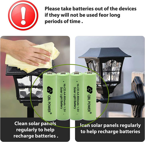 QBLPOWER Ni-CD AA 800mAh 1.2V Rechargeable Battery (8 Pieces) for Solar Outdoor Lights Lamp Garden Yard Lawn