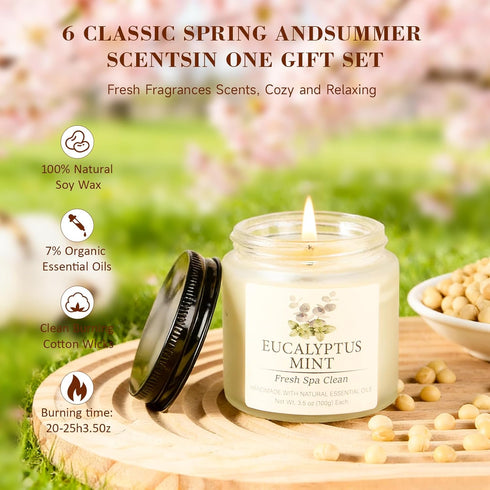Summer Set, 6 Pack Set 21 oz Spring Scented Candles Soy Candles for Home, Candle Gift - Gifts for Women Mother's Day