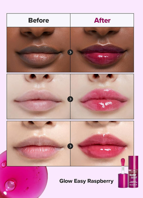 I DEW CARE Lip Oil - Glow Easy Raspberry | Tinted Lip Care with Vitamin C | Pigmented Glossy Lip Oil, 0.20 Fl Oz