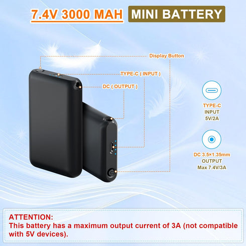 RTDEP 7.4V 3000mAh Work,Skiing,Running,Hiking(1 Rechargeable Lithium Polymer Batteries for Heated Gloves Socks Hats