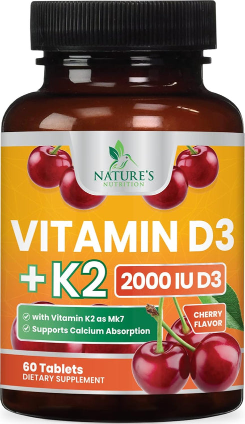 Vitamin D3 K2 2000 IU Plus with K2 (MK-7) 75 mcg - Vitamins D & K Complex Supplement for Bone, Teeth, Muscle Health