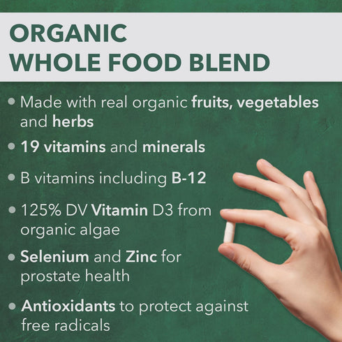 PlantFusion Organic Multivitamin for Men - Vegan, Non-GMO, Gluten Free & Dairy Free - One Daily Whole Food Blend - 60
