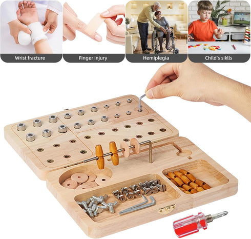 U Tag It 36-Hole Wooden Pegboard for Finger Dexterity, Upgraded Wooden Hand Therapy Peg Board with Multifunctional Test
