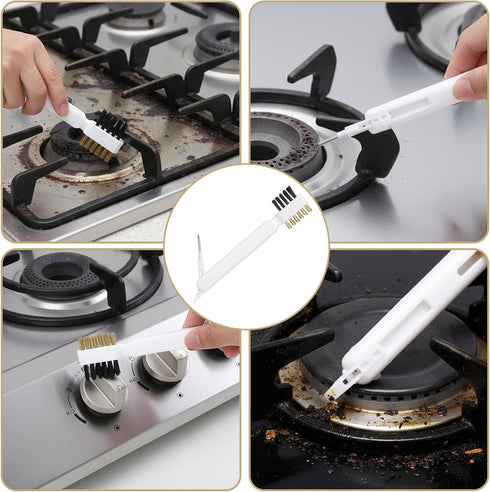 HJZHII 2Pcs 4 1 Kitchen Cleaning Scrub Brush, in Deep Gas Stove Brass Wire Brush with Stiff Bristles and Cooktop