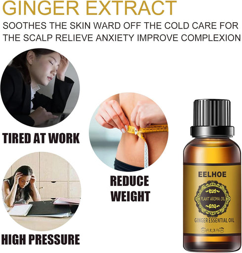 HuaQing 30 ML Belly Drainage Ginger Oil, Promote Blood Circulation Metabolism SPA Lymphatic Drainage Massage Oil.