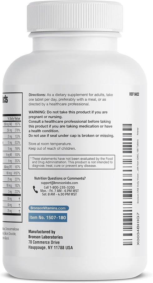 Bronson ONE Daily Vision Complete Eye Health Support Multivitamin - 180 Tablets