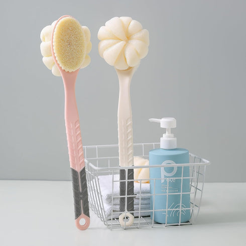 Shower Body Brush with Bristles and Large Pumpkin Loofah - Back Scrubber Bath Mesh Sponge for Skin Exfoliating