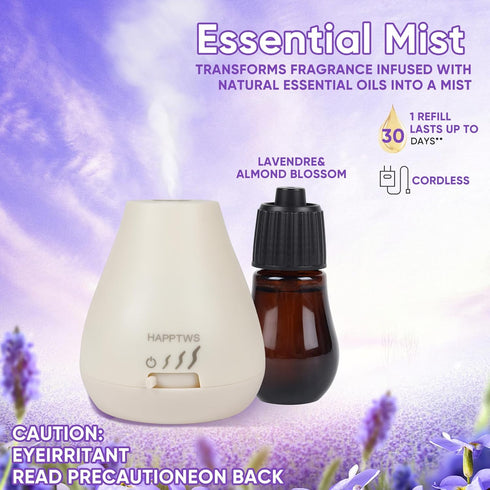 HAPPTWS 3 Settings Essential Oil Diffuser - Waterless Diffuser Timer Battery Powered for Bedroom Yoga Room Toilet Pet