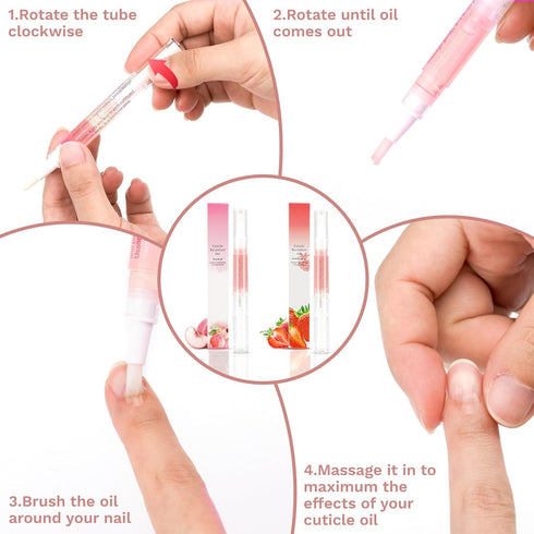 Meschett 2PCS Cuticle Oil Pens for Nail Care, Revitalizer Oil Pen with Soft Brush to Prevent Nail Cracking