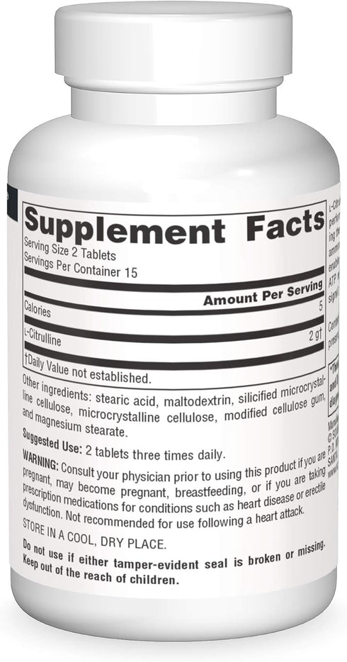 Source Naturals L-Citrulline 1,000 mg, Supports Exercise Recovery, Energy and Detoxification*, 30 Tablets