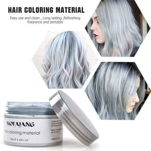 Unisex Hair Wax Color Dye Styling Cream Mud, Washable Temporary Pomade for Natural Hairstyle, Party Cosplay (Ash Matte