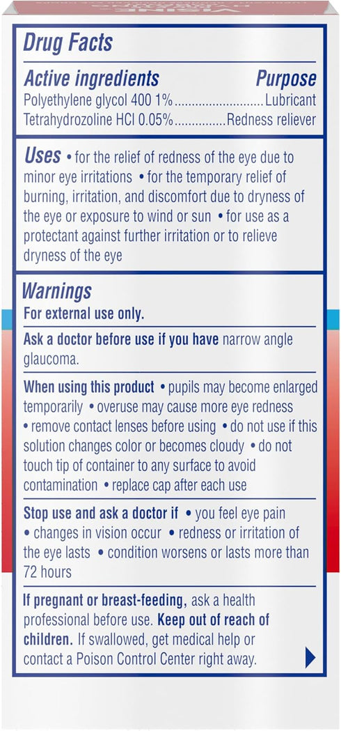 Tetrahydrozoline 0.5 oz Visine Red Eye Hydrating Comfort Redness Relief and Lubricant Eye Drops to Help Moisturize