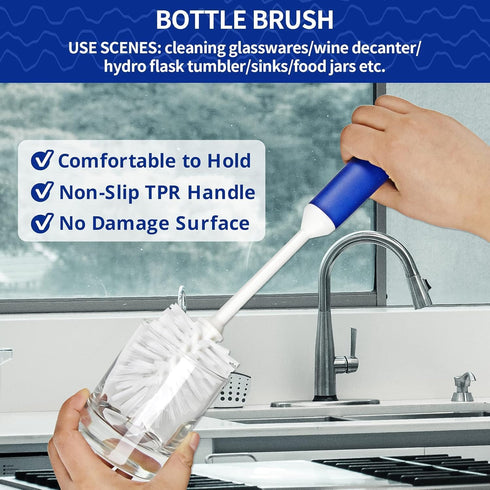 Set CELOX Kitchen Scrub Brush with Ergonomic Handle, Deep Cleaning Brushes, Include Dish Brush (Blue White)